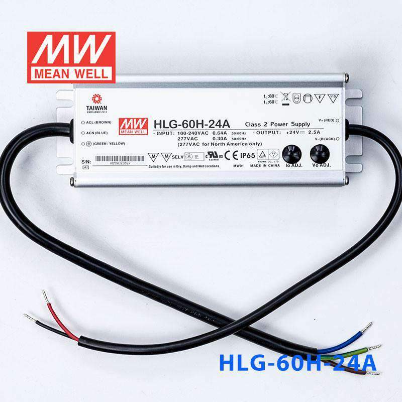 Mean Well HLG - 60H - 24A Power Supply 60W 24V - Adjustable - HLG - 60H - 24A - powersupplymall.com
