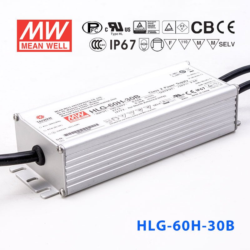 Mean Well HLG - 60H - 30AB Power Supply 60W 30V - Adjustable and Dimmable - HLG - 60H - 30AB - powersupplymall.com