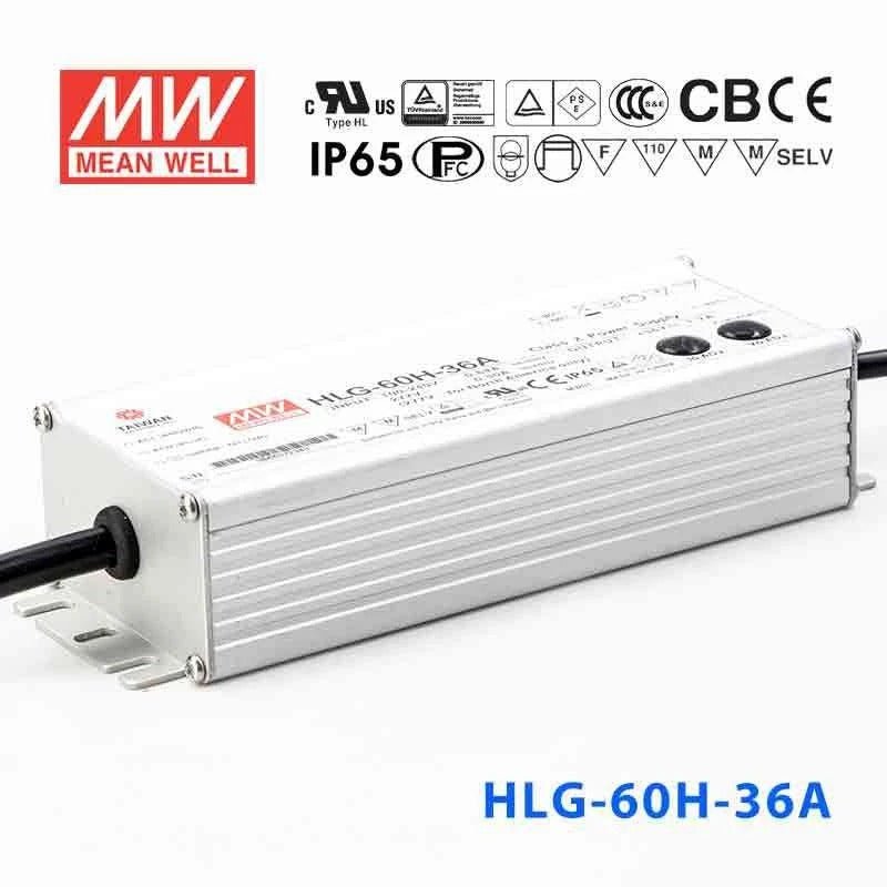 Mean Well HLG-60H-36A Power Supply 60W 36V - Adjustable 1.7A - HLG-60H-36A - powersupplymall.com