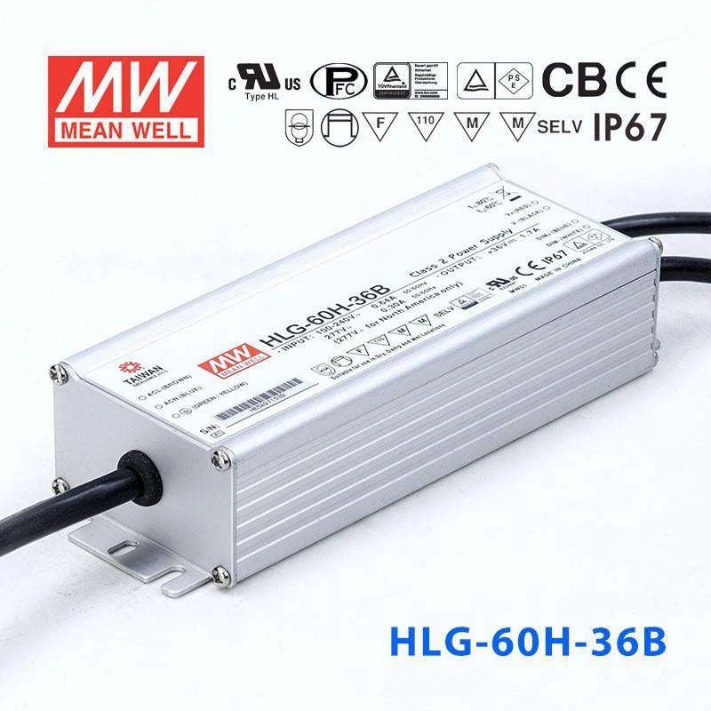 Mean Well HLG - 60H - 36B Power Supply 60W 36V - Dimmable - HLG - 60H - 36B - powersupplymall.com