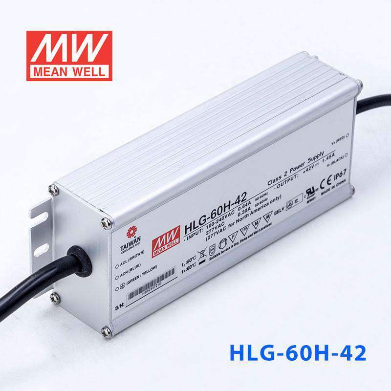 Mean Well HLG-60H-42 Power Supply 60W 42V 1.45A - HLG-60H-42 - powersupplymall.com