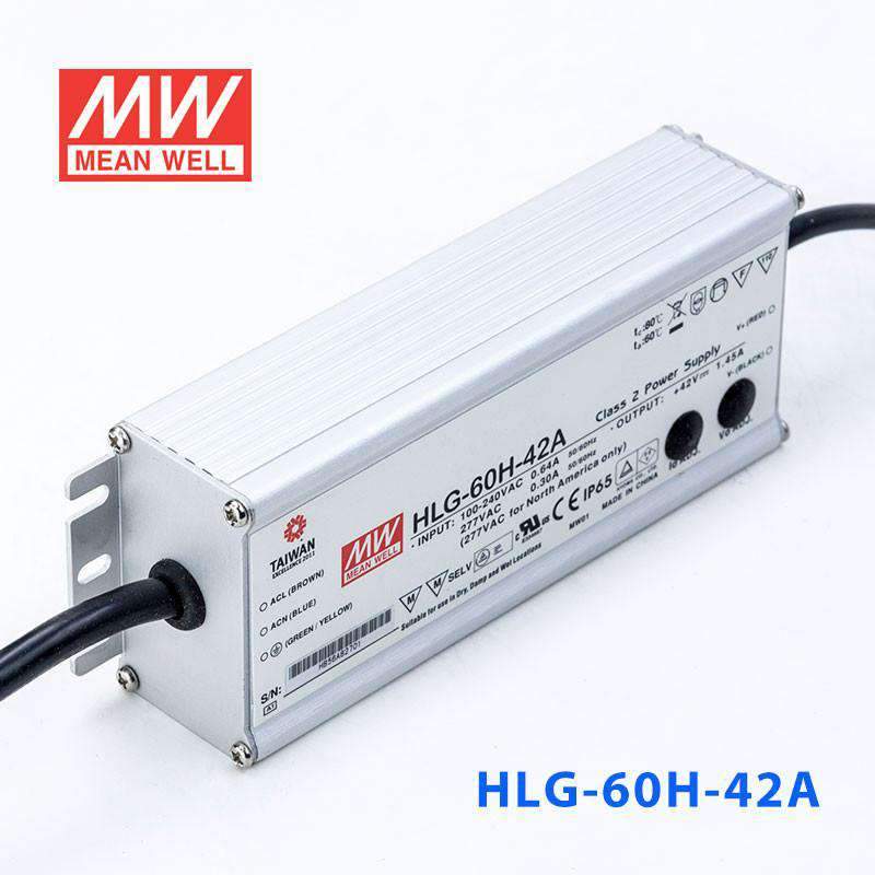 Mean Well HLG-60H-42A Power Supply 60W 42V - Adjustable 1.45A - HLG-60H-42A - powersupplymall.com