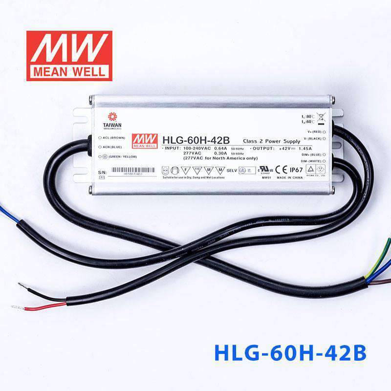 Mean Well HLG - 60H - 42B Power Supply 60W 42V - Dimmable - HLG - 60H - 42B - powersupplymall.com