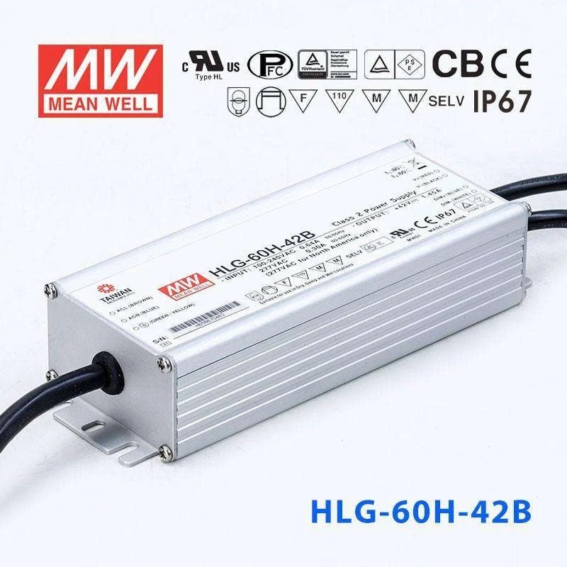 Mean Well HLG - 60H - 42B Power Supply 60W 42V - Dimmable - HLG - 60H - 42B - powersupplymall.com