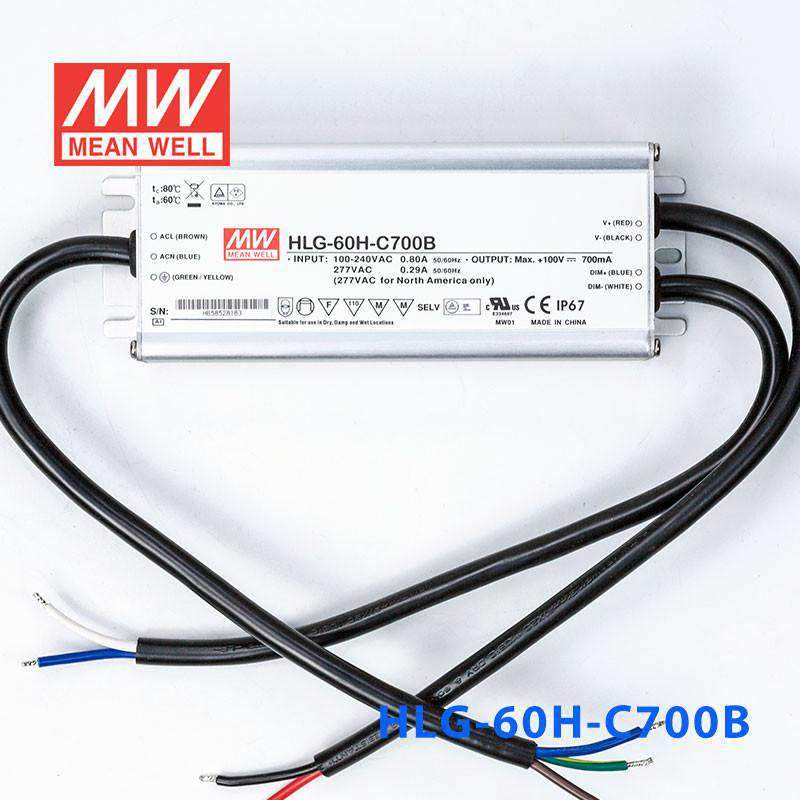 Mean Well HLG - 60H - C700B Power Supply 70W 700mA - Dimmable - HLG-60H-C700B - powersupplymall.com