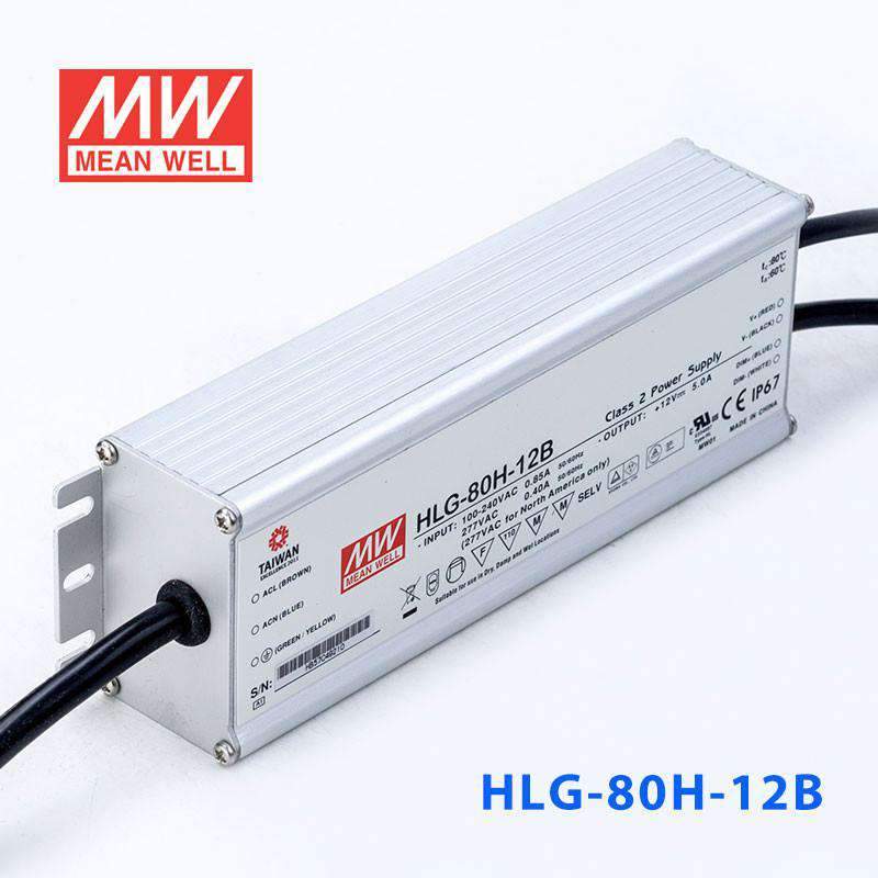 Mean Well HLG-80H-12B Power Supply 60W 12V - Dimmable 5A - HLG-80H-12B - powersupplymall.com
