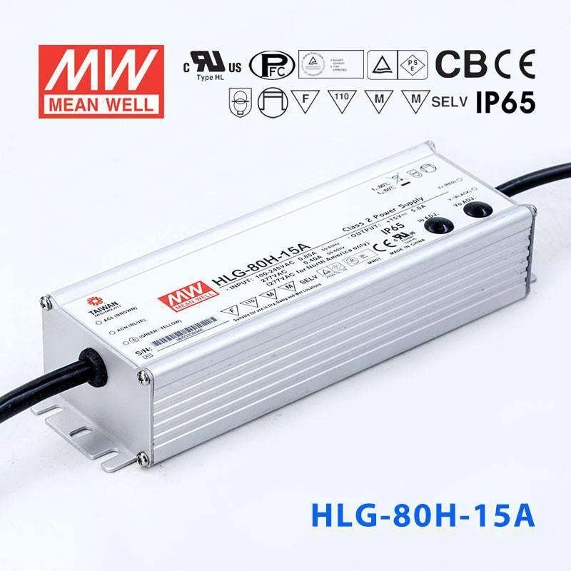 Mean Well HLG-80H-15A Power Supply 75W 15V - Adjustable 5A - HLG-80H-15A - powersupplymall.com