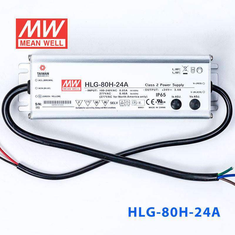 Mean Well HLG - 80H - 24A Power Supply 80W 24V - Adjustable - HLG - 80H - 24A - powersupplymall.com