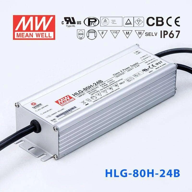 Mean Well HLG - 80H - 24B Power Supply 80W 24V - Dimmable - HLG - 80H - 24B - powersupplymall.com