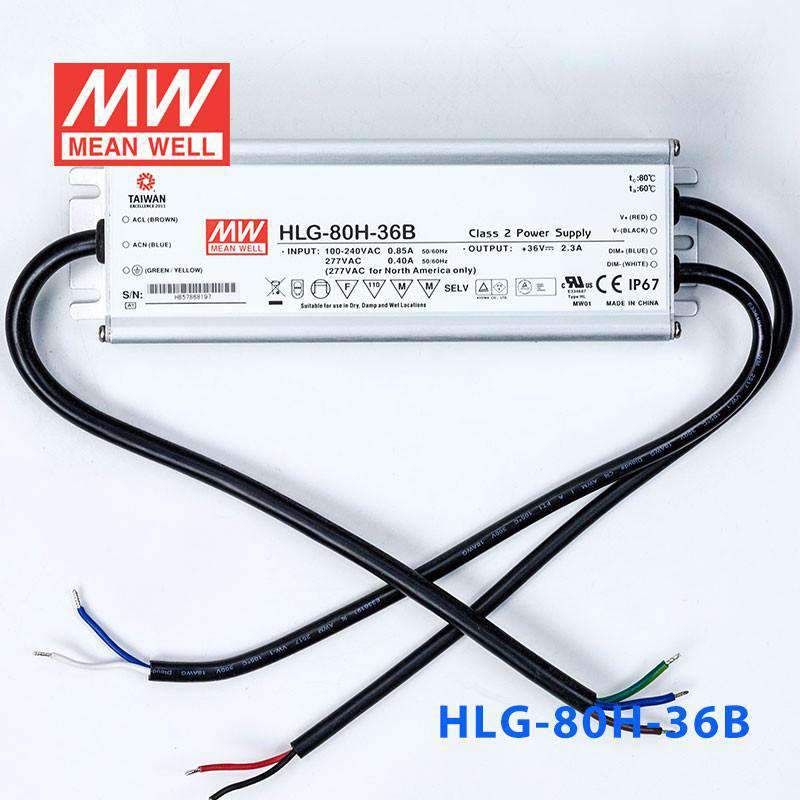 Mean Well HLG - 80H - 36B Power Supply 80W 36V - Dimmable - HLG - 80H - 36B - powersupplymall.com