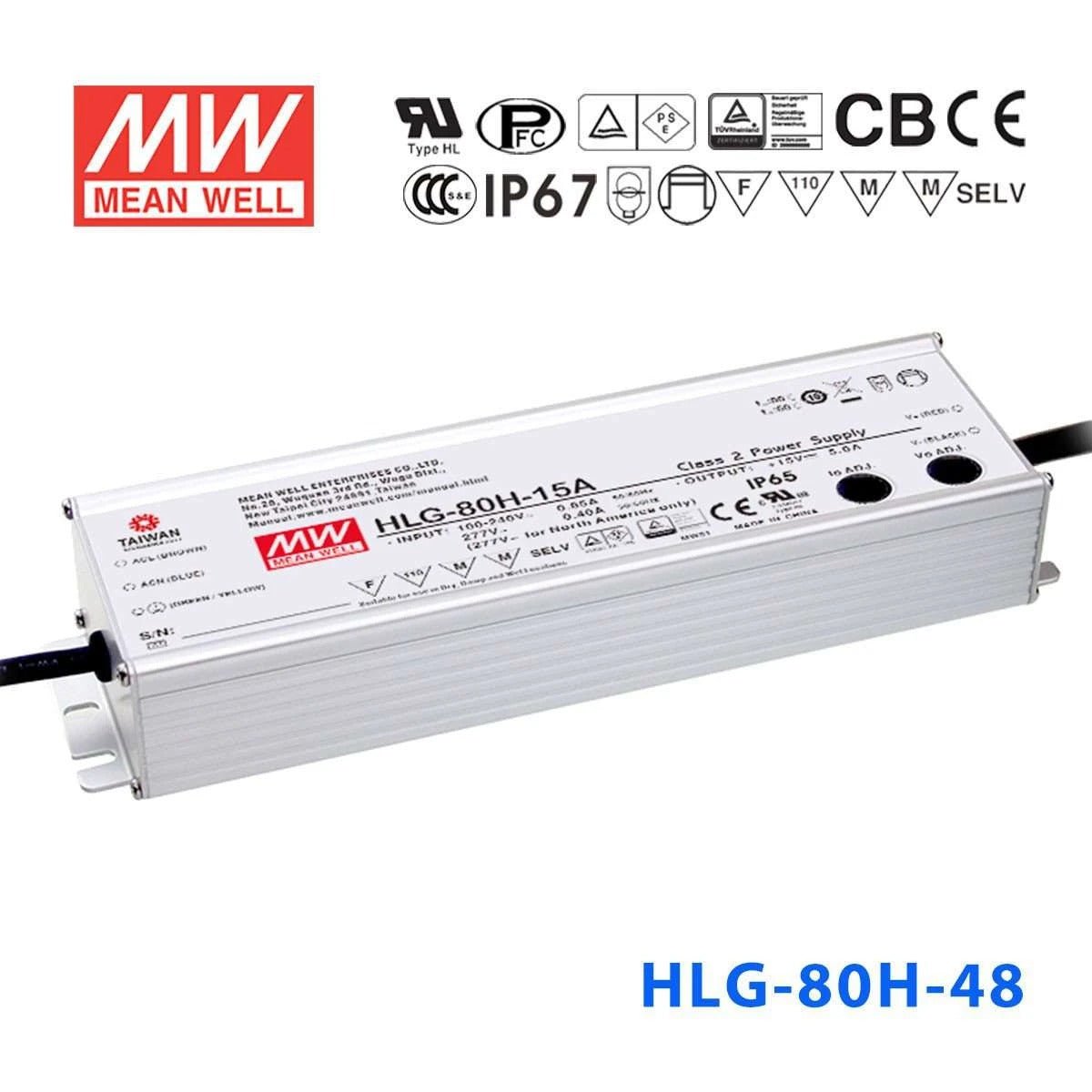 Mean Well HLG - 80H - 48 Power Supply 80W 48V - HLG - 80H - 48 - powersupplymall.com