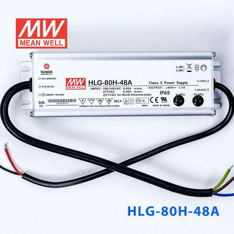 Mean Well HLG-80H-48A Power Supply 80W 48V - Adjustable 1.7A - HLG-80H-48A - powersupplymall.com