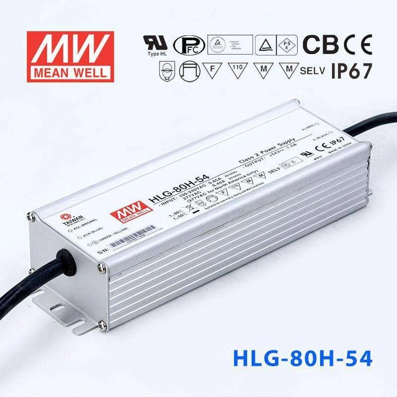 Mean Well HLG - 80H - 54 Power Supply 80W 54V - HLG - 80H - 54 - powersupplymall.com