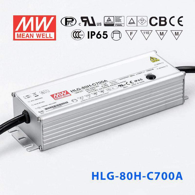 Mean Well HLG - 80H - C700A Power Supply 90.3W 700mA - Adjustable - HLG - 80H - C700A - powersupplymall.com