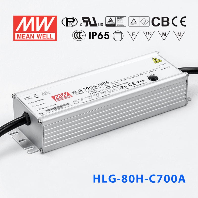 Mean Well HLG - 80H - C700AB Power Supply 90.3W 700mA - Adjustable and Dimmable - HLG - 80H - C700AB - powersupplymall.com