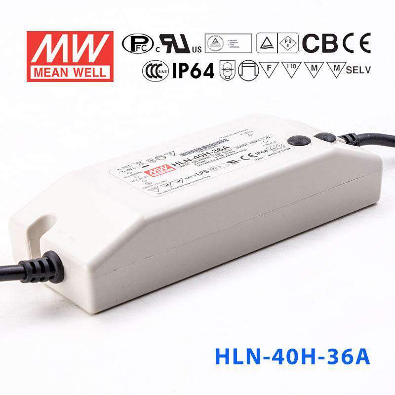 Mean Well HLN - 40H - 36A Power Supply 40W 36V - IP64, Adjustable - HLN - 40H - 36A - powersupplymall.com