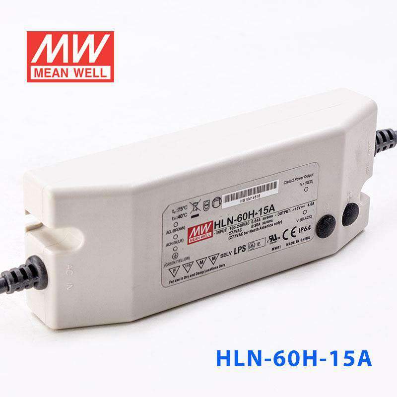 Mean Well HLN - 60H - 15A Power Supply 60W 15V - IP64, Adjustable - HLN-60H-15A - powersupplymall.com