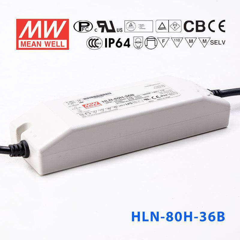 Mean Well HLN - 80H - 36B Power Supply 80W 36V - IP64, Dimmable - HLN - 80H - 36B - powersupplymall.com