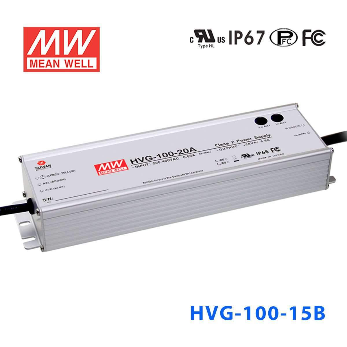 Mean Well HVG - 100 - 15B Power Supply 75W 15V - Dimmable - HVG - 100 - 15B - powersupplymall.com