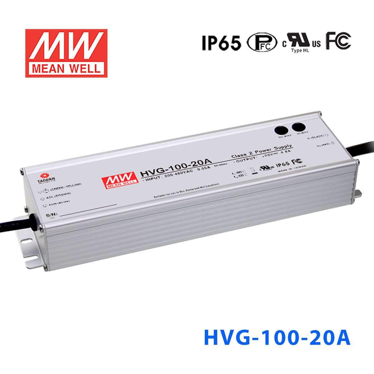 Mean Well HVG-100-20A Power Supply 100W 20V - Adjustable 4.8A - HVG-100-20A - powersupplymall.com