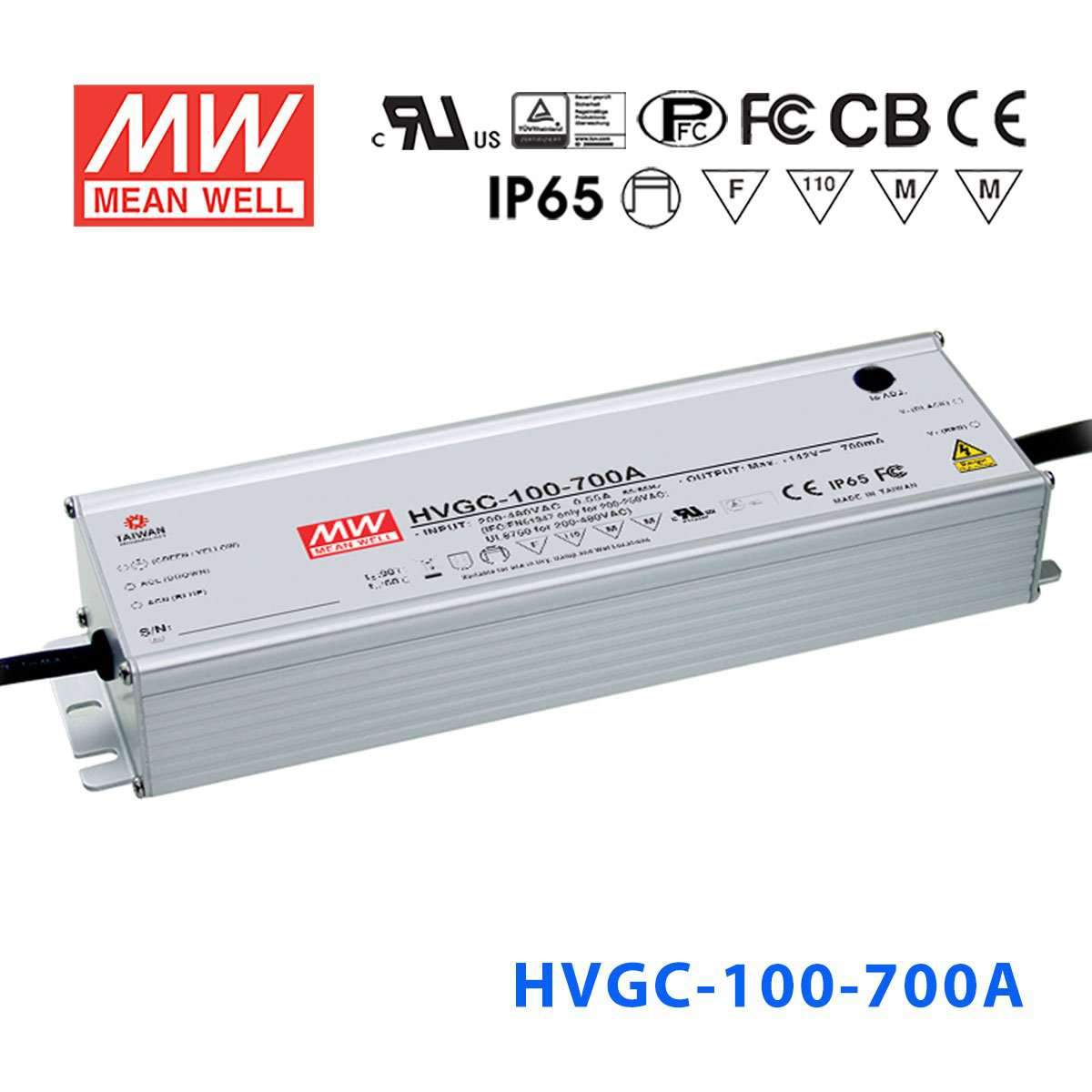Mean Well HVGC - 100 - 700A Power Supply 100W 700mA - Adjustable - HVGC-100-700A - powersupplymall.com