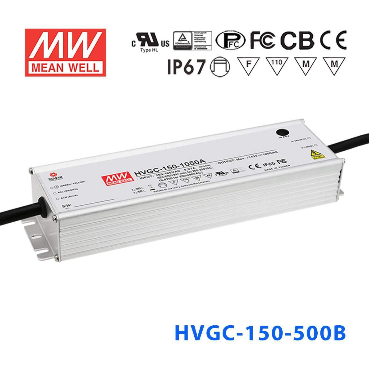 Mean Well HVGC - 150 - 500B Power Supply 150W 500mA - Dimmable - HVGC - 150 - 500B - powersupplymall.com