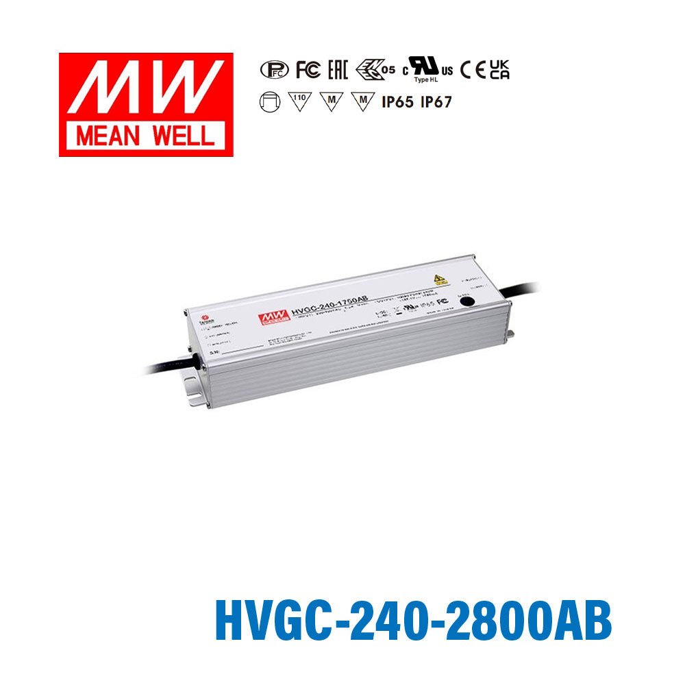 Mean Well HVGC - 240 - 2800AB Power Supply 240W 2800mA - Adjustable and Dimmable - HVGC-240-2800AB - powersupplymall.com