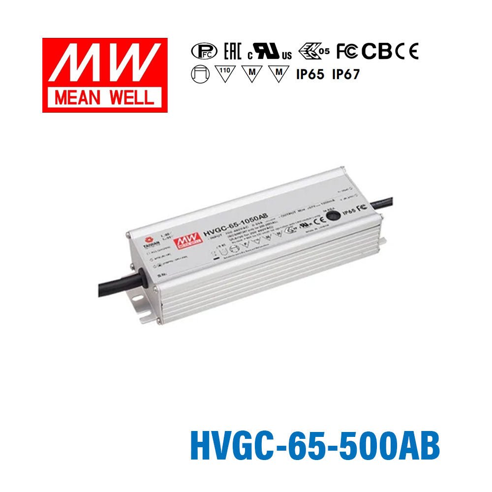 Mean Well HVGC - 65 - 500AB Power Supply 65W 500mA - Adjustable and Dimmable - HVGC-65-500AB - powersupplymall.com