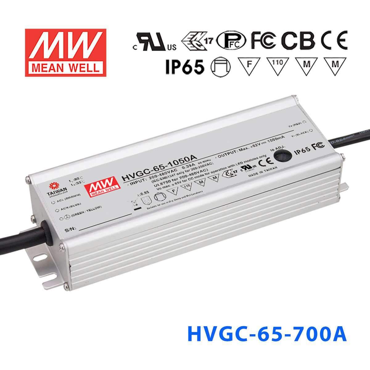 Mean Well HVGC - 65 - 700A Power Supply 65W 700mA - Adjustable - HVGC - 65 - 700A - powersupplymall.com