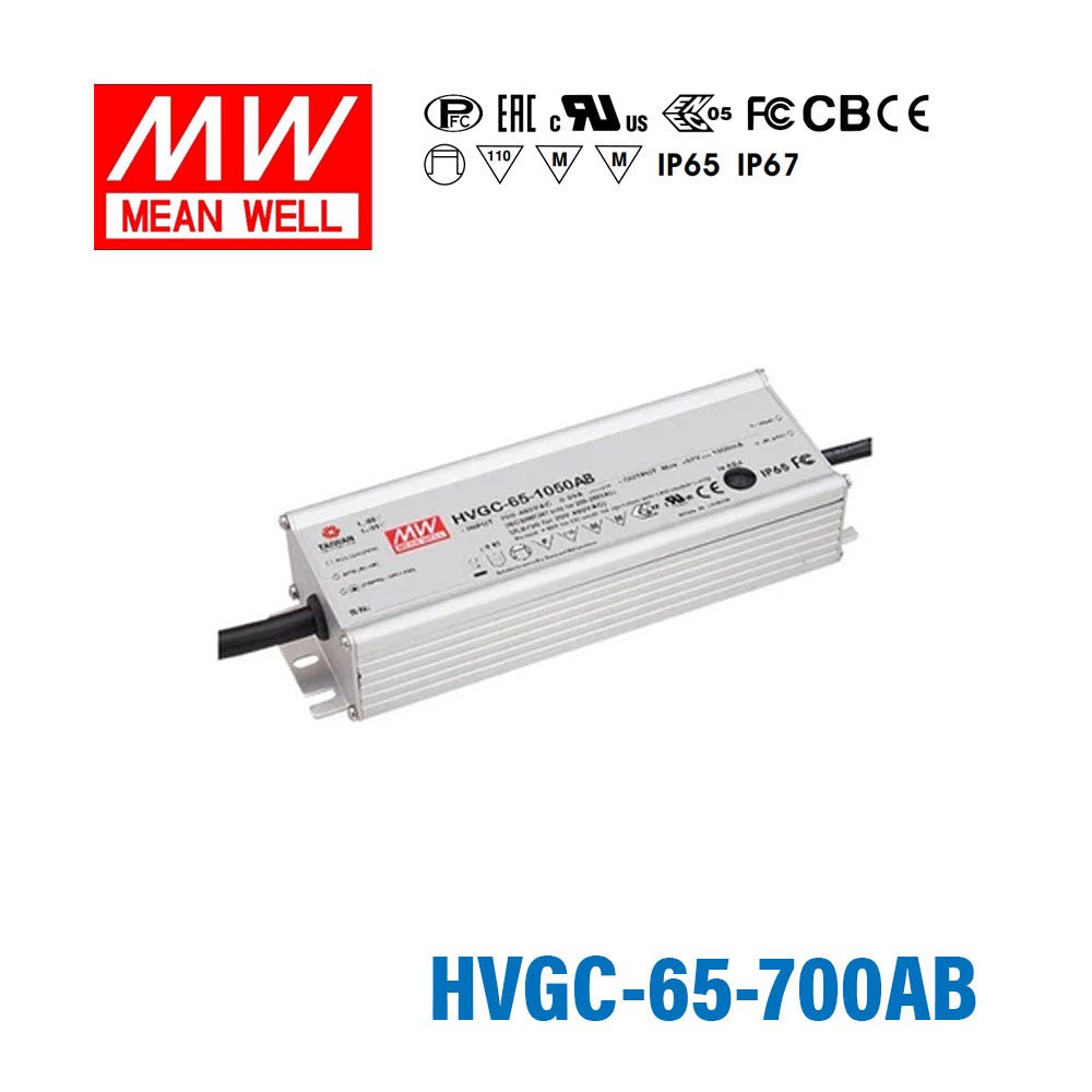Mean Well HVGC - 65 - 700AB Power Supply 65W 700mA - Adjustable and Dimmable - HVGC-65-700AB - powersupplymall.com
