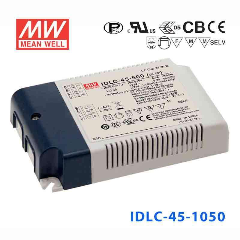 Mean Well IDLC - 45 - 1050 Power Supply 45W 1050mA, Dimmable - IDLC - 45 - 1050 - powersupplymall.com