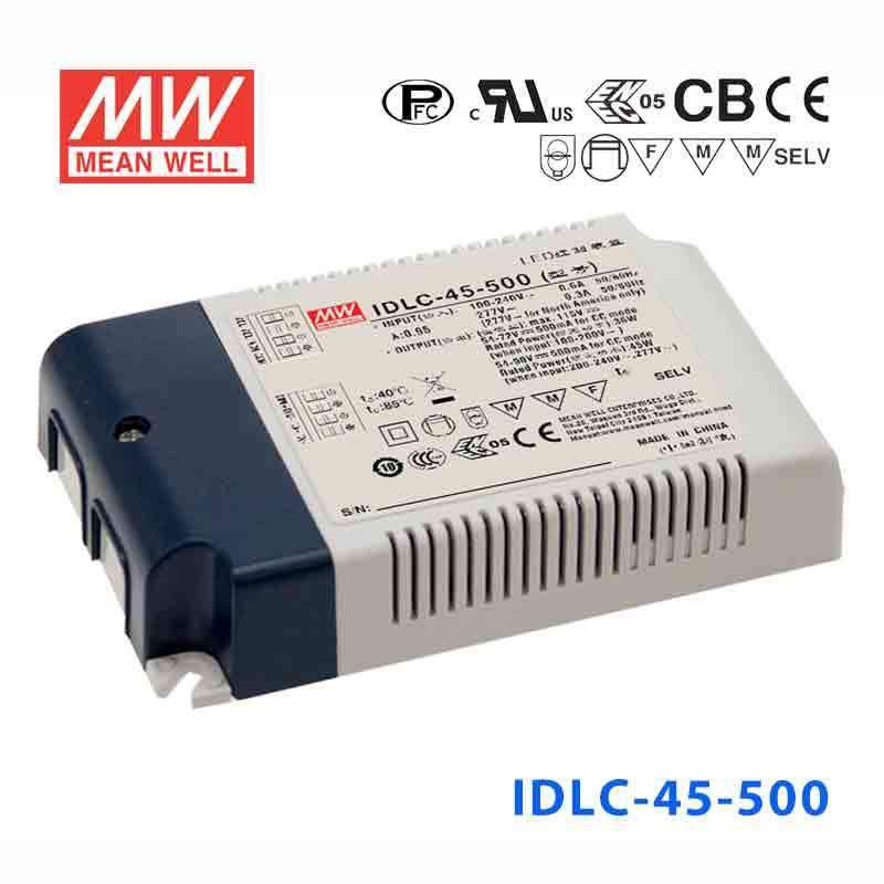 Mean Well IDLC - 45 - 500 Power Supply 45W 500mA, Dimmable - IDLC - 45 - 500 - powersupplymall.com