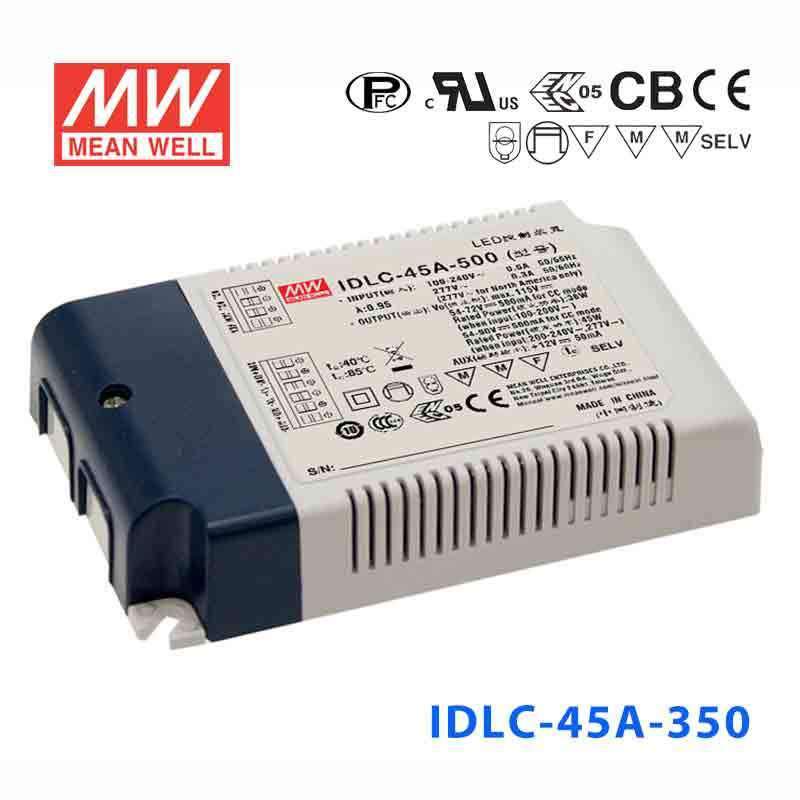 Mean Well IDLC - 45A - 350 Power Supply 45W 350mA (Auxiliary DC output) - IDLC - 45A - 350 - powersupplymall.com