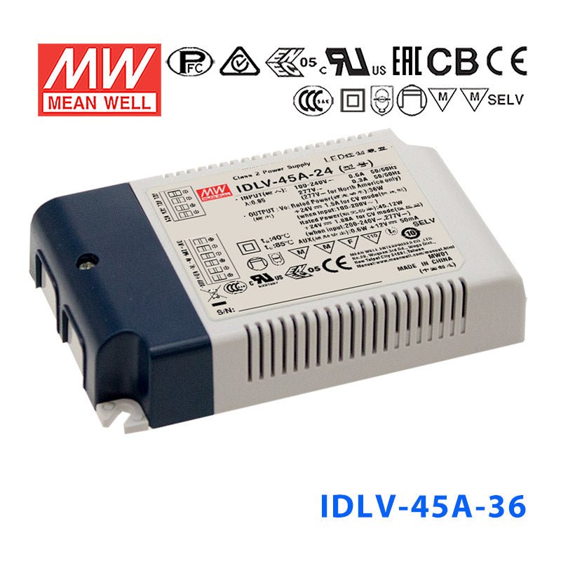 Mean Well IDLV - 45A - 36 Power Supply 45W 36V (Auxiliary DC output) - IDLV - 45A - 36 - powersupplymall.com