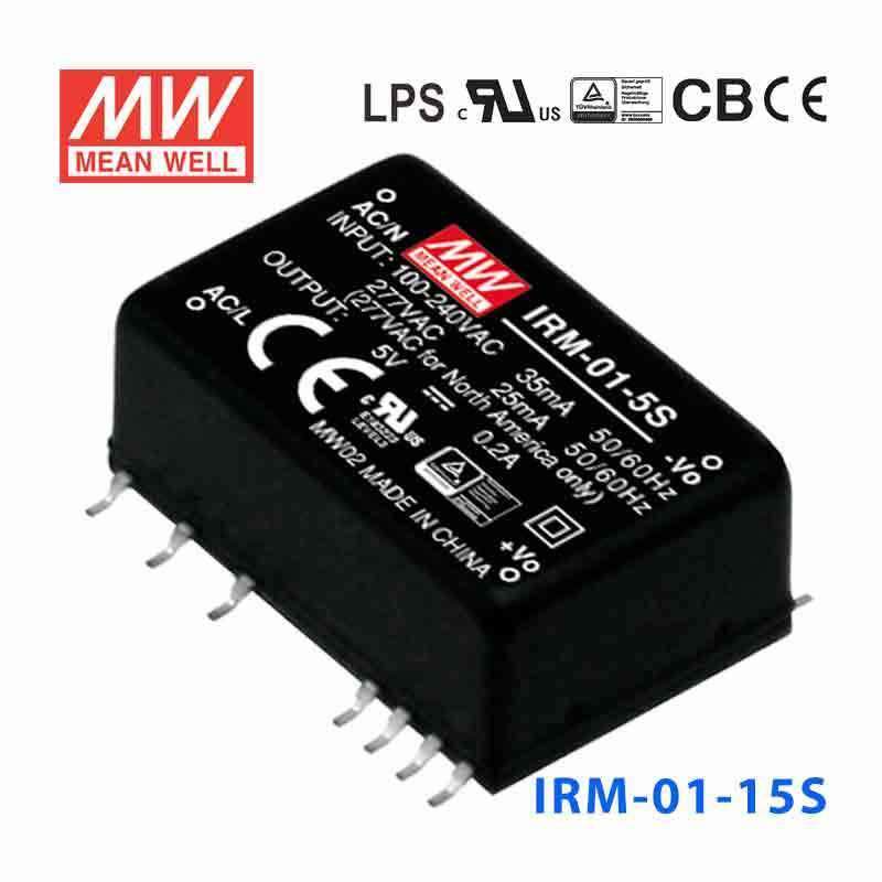 Mean Well IRM - 01 - 15S Switching Power Supply 1W 15V 67mA - Encapsulated - IRM - 01 - 15S - powersupplymall.com