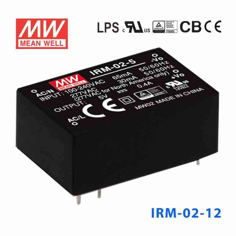 Mean Well IRM - 02 - 12 Switching Power Supply 2W 12V 167mA - Encapsulated - IRM - 02 - 12 - powersupplymall.com