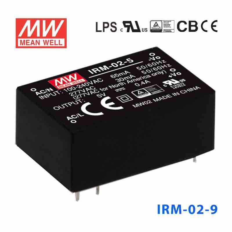 Mean Well IRM - 02 - 9 Switching Power Supply 2W 9V 222mA - Encapsulated - IRM - 02 - 9 - powersupplymall.com