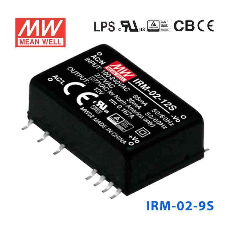 Mean Well IRM - 02 - 9S Switching Power Supply 2W 9V 222mA - Encapsulated - IRM - 02 - 9S - powersupplymall.com