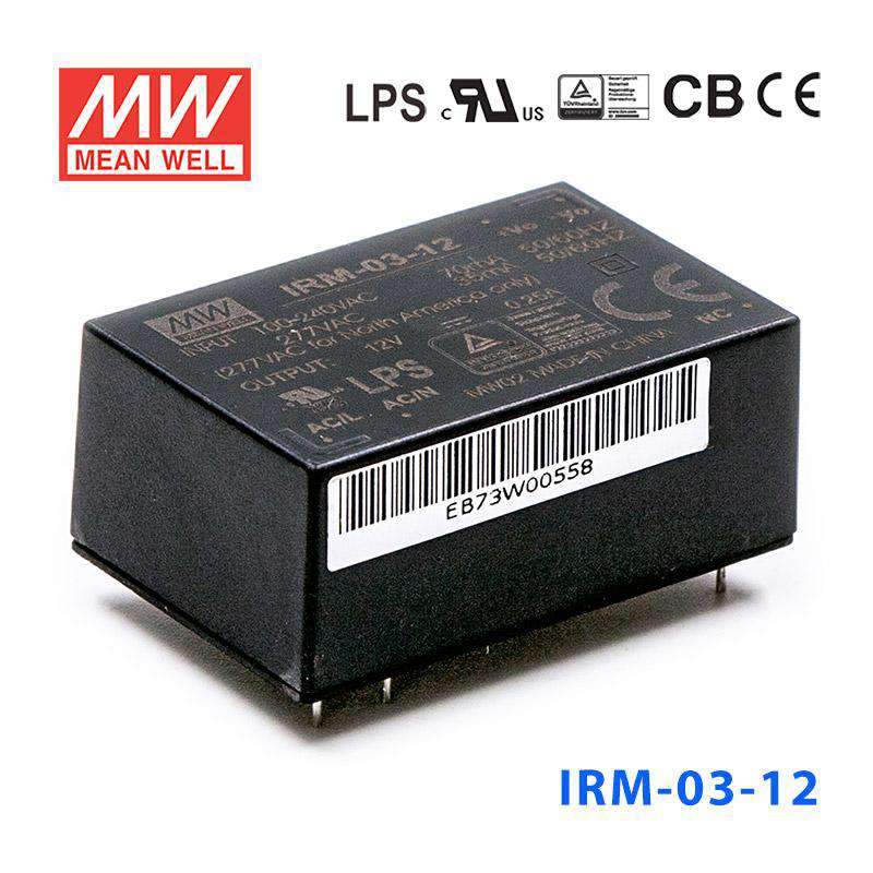 Mean Well IRM - 03 - 12 Switching Power Supply 3W 12V 250mA - Encapsulated - IRM - 03 - 12 - powersupplymall.com