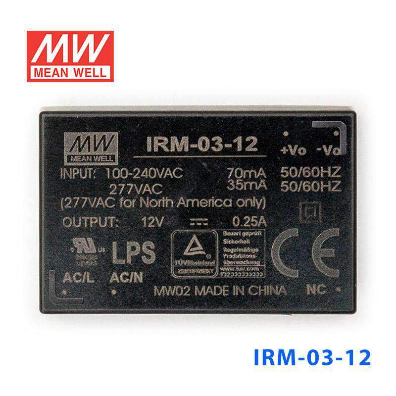 Mean Well IRM - 03 - 12 Switching Power Supply 3W 12V 250mA - Encapsulated - IRM - 03 - 12 - powersupplymall.com