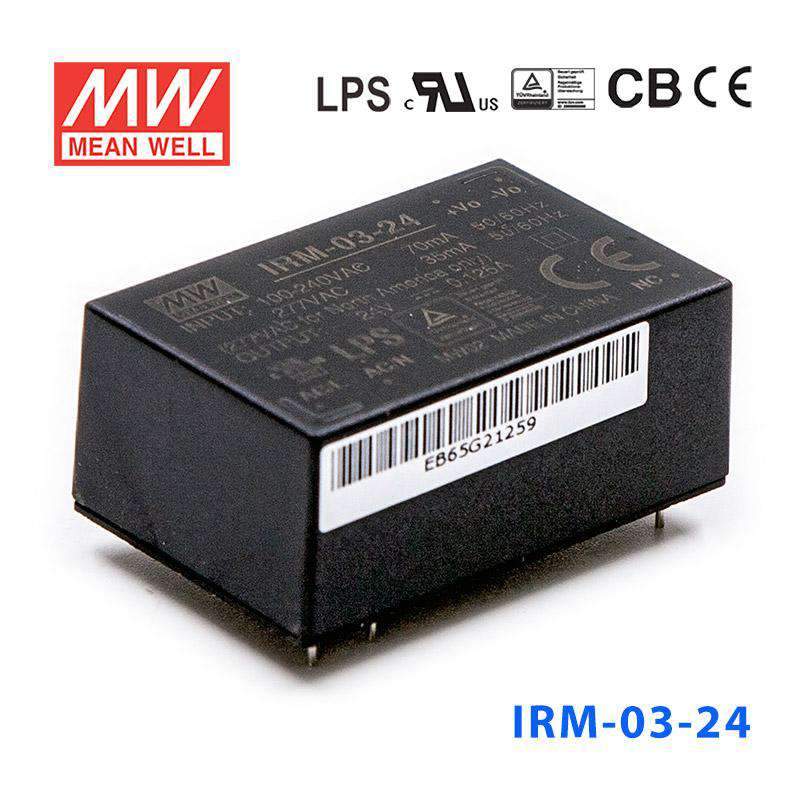 Mean Well IRM - 03 - 24 Switching Power Supply 3W 24V 125mA - Encapsulated - IRM - 03 - 24 - powersupplymall.com