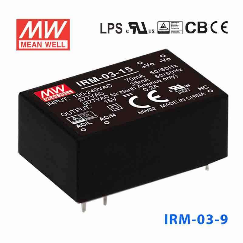 Mean Well IRM - 03 - 9 Switching Power Supply 3W 9V 333mA - Encapsulated - IRM - 03 - 9 - powersupplymall.com
