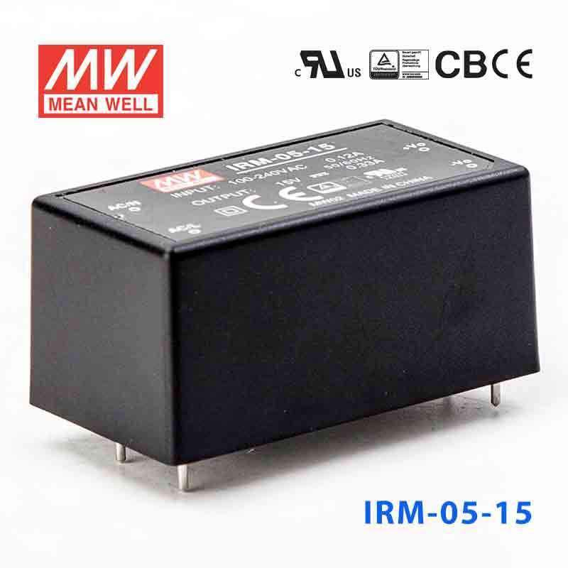 Mean Well IRM - 05 - 15 Switching Power Supply 4.95W 15V 0.33A - Encapsulated - IRM - 05 - 15 - powersupplymall.com