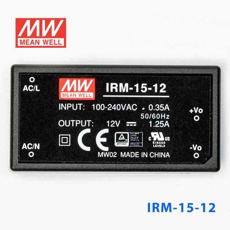 Mean Well IRM - 15 - 12 Switching Power Supply 15W 12V 1.25A - Encapsulated - IRM - 15 - 12 - powersupplymall.com