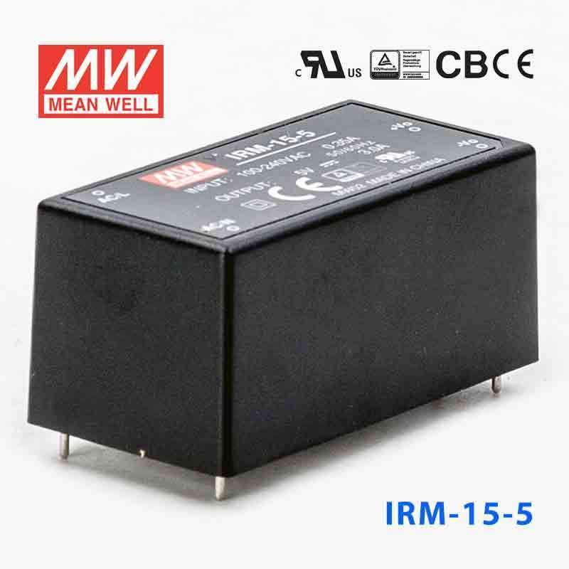 Mean Well IRM - 15 - 5 Switching Power Supply 15W 5V 3A - Encapsulated - IRM - 15 - 5 - powersupplymall.com