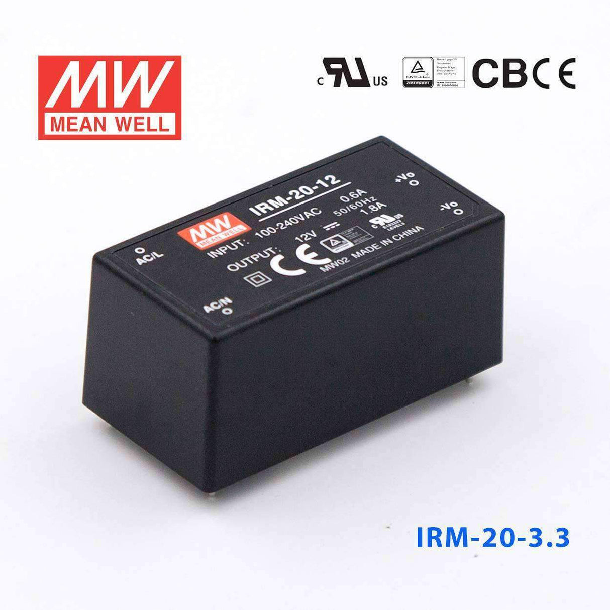 Mean Well IRM - 20 - 3.3 Switching Power Supply 3W 3.3V 4.5A - Encapsulated - IRM - 20 - 3.3 - powersupplymall.com