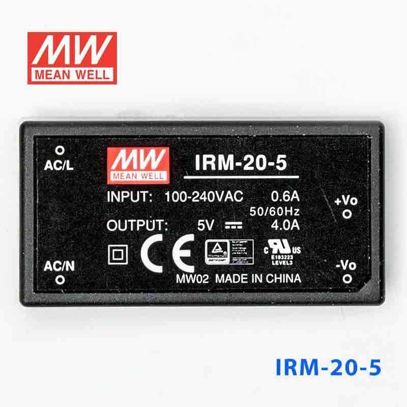 Mean Well IRM - 20 - 5 Switching Power Supply 3W 5V 4A - Encapsulated - IRM - 20 - 5 - powersupplymall.com