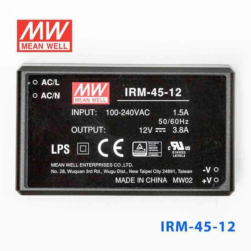 Mean Well IRM - 45 - 12 Switching Power Supply 45.6W 12V 3.8A - Encapsulated - IRM - 45 - 12 - powersupplymall.com