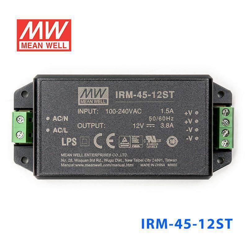 Mean Well IRM-45-12ST Switching Power Supply 45.6W 12V 3.8A - Encapsulated - IRM-45-12ST - powersupplymall.com