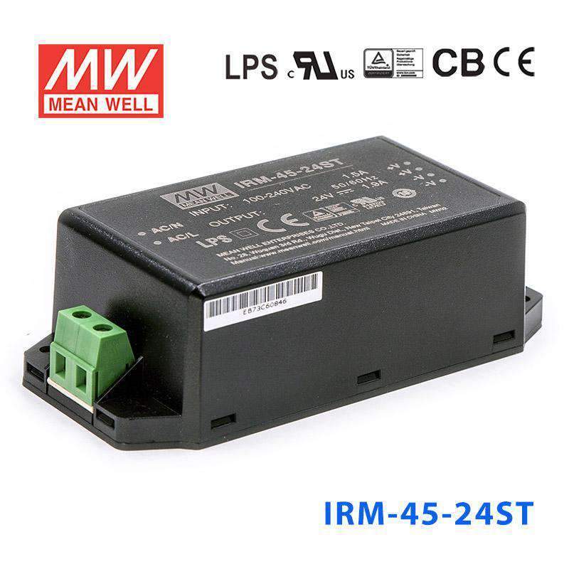 Mean Well IRM - 45 - 24ST Switching Power Supply 45.6W 24V 1.9A - Encapsulated - IRM - 45 - 24ST - powersupplymall.com